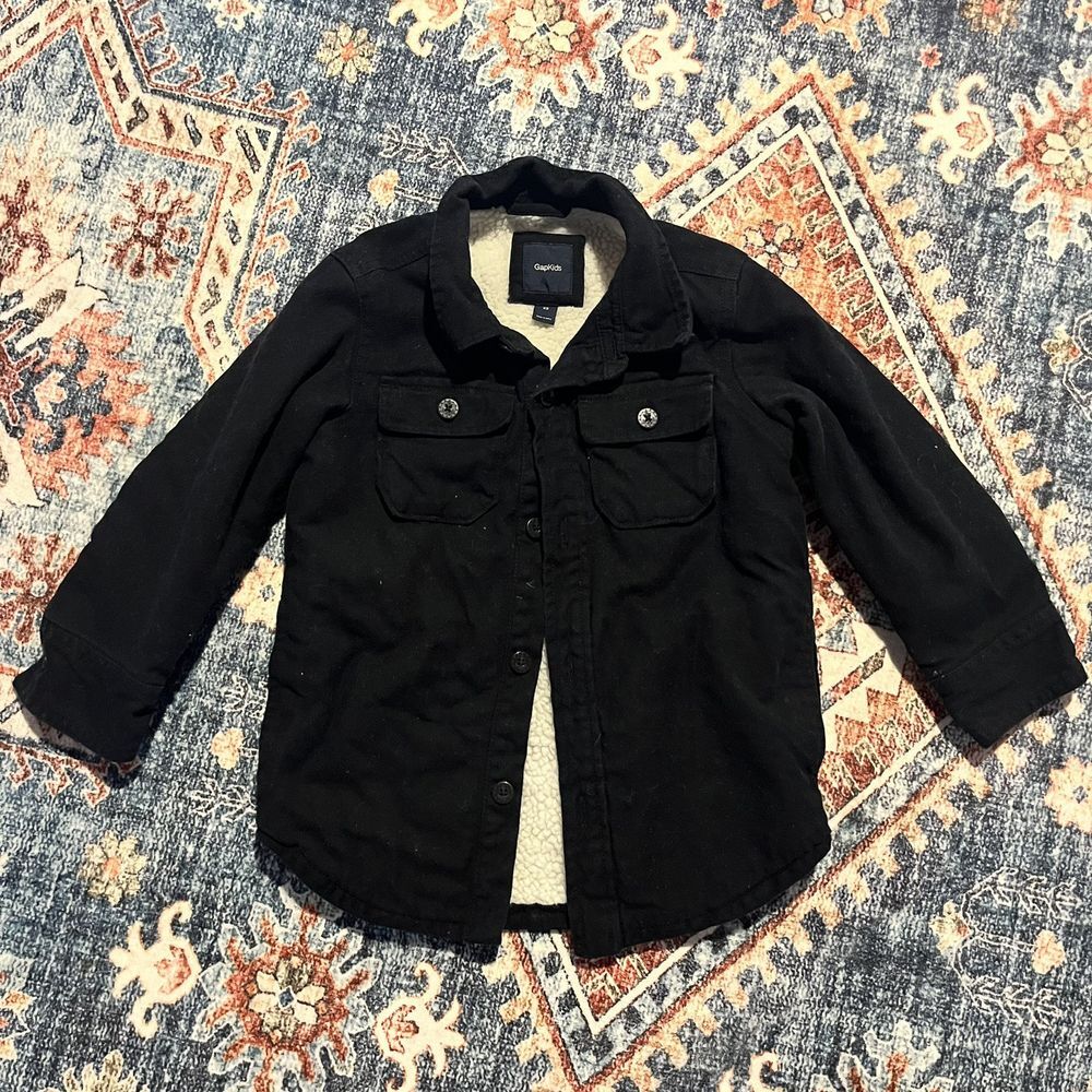 Baby Gap GapKids Sherpa Lined Shirt Light Jacket Shacket Navy Blue XS 4‎ 5 Boys